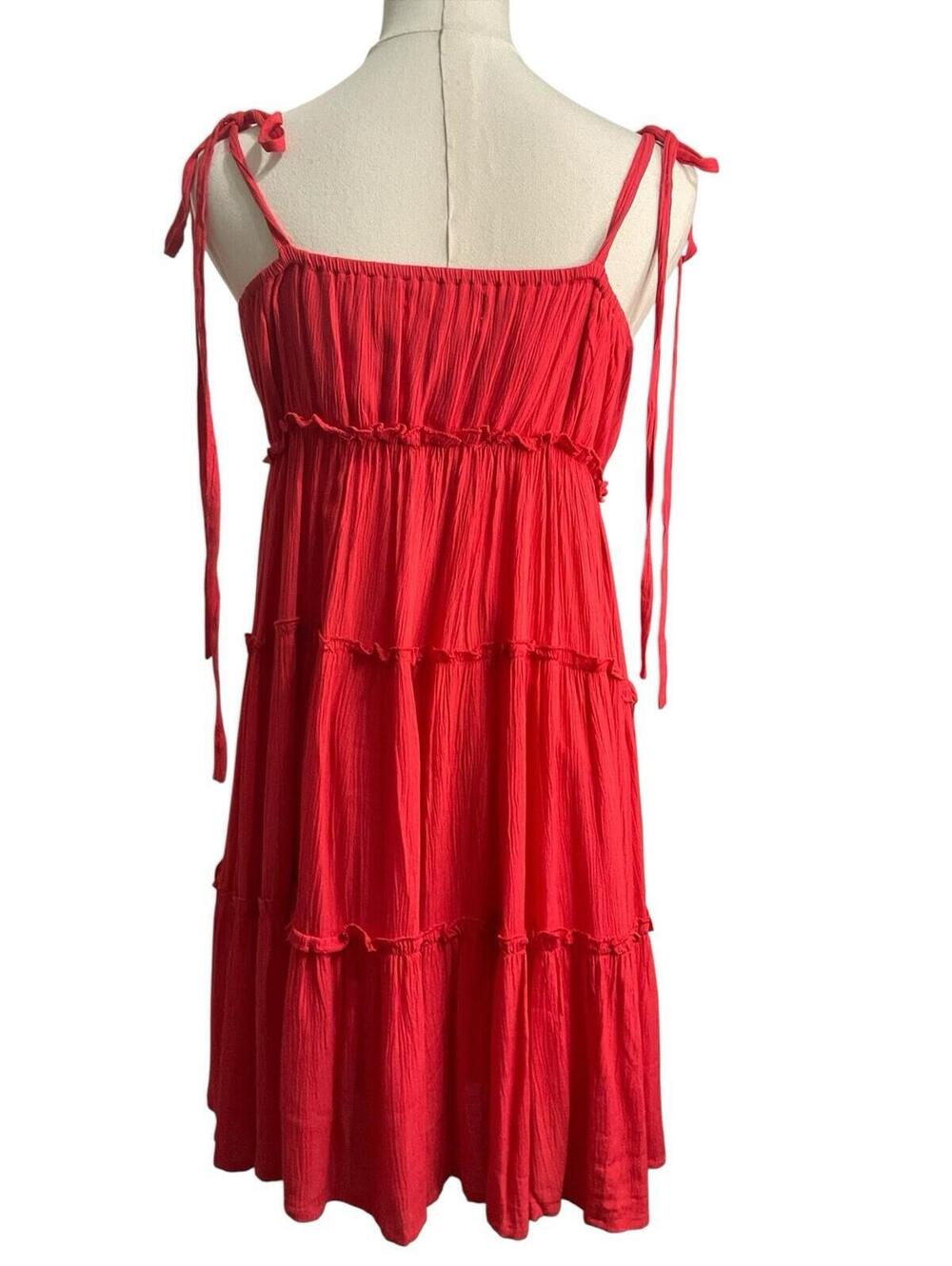 Red Tiered Tie-Shoulder Sundress - Brand - Picture 5 of 6